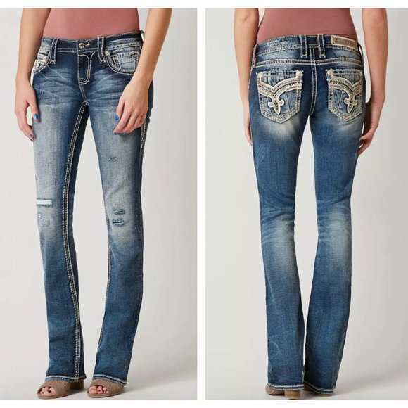 Rock Revival Denim - ROCK REVIVAL Codee Boot Cut Embellished Rhinestone Jeans {3B33}